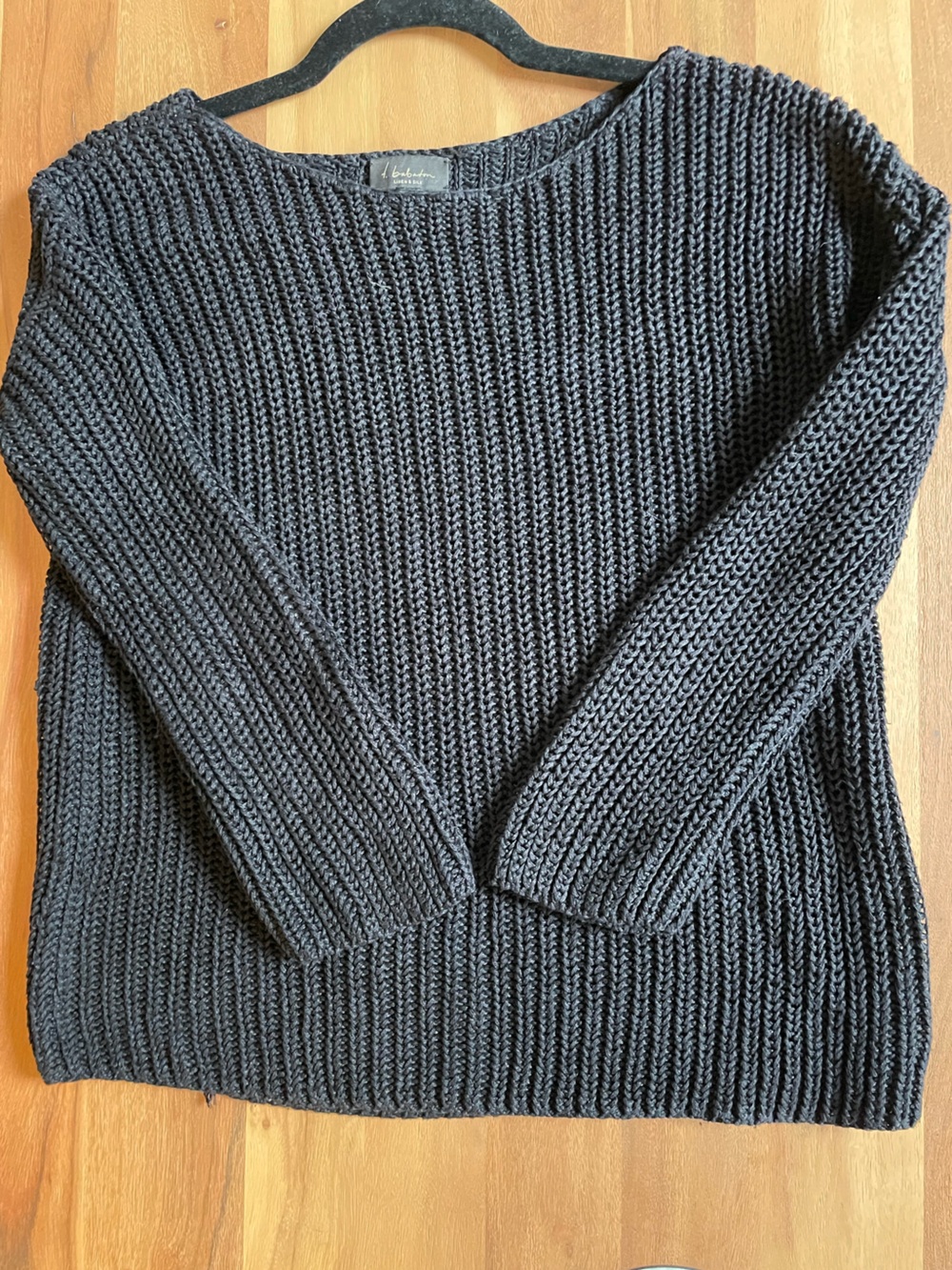 Black linen & silk ribbed knit sweater in size S #knitwear